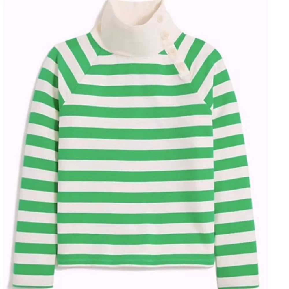 J. Crew Pullover Striped Sweatshirt Lightweight Kelly, Ivory M - Picture 4 of 9
